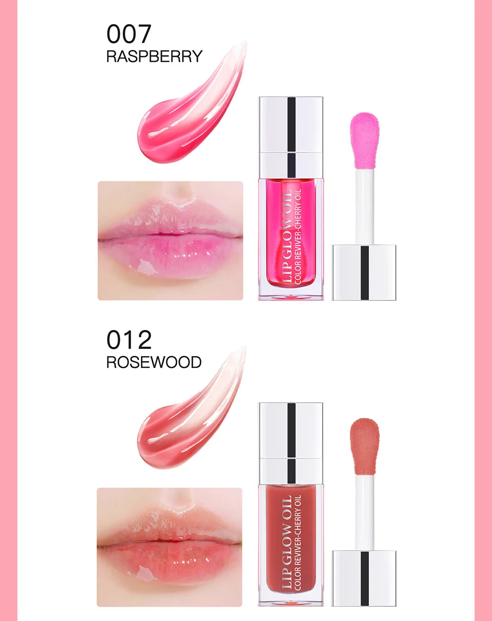 Hydrating Lip Oil - 7 Shades Plumping Glossy Lip Treatment with Cherry Oil