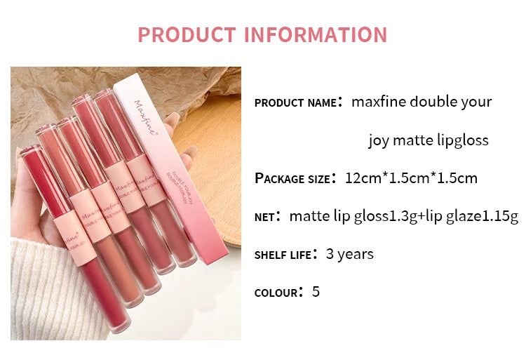 2-in-1 Dual Ended Lip Gloss - Glossy & Matte Long Lasting Moisturizing Lipstick