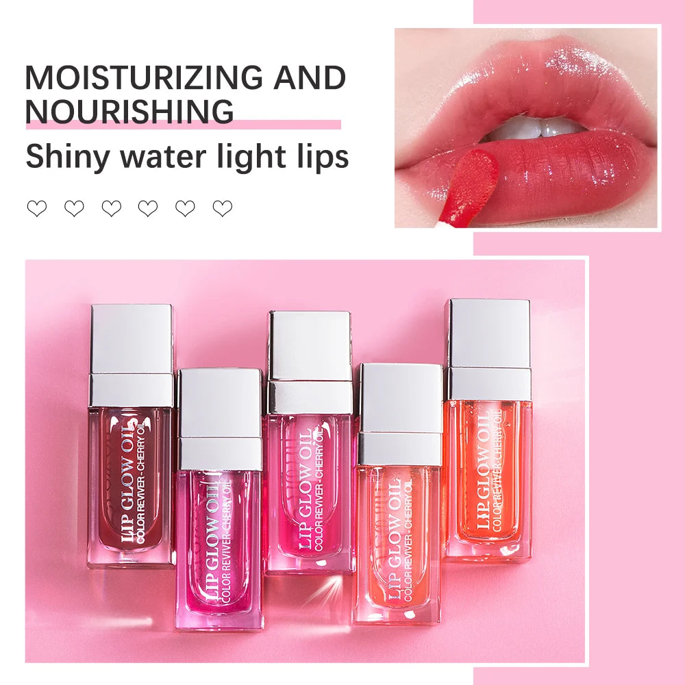 Hydrating Lip Oil - 7 Shades Plumping Glossy Lip Treatment with Cherry Oil