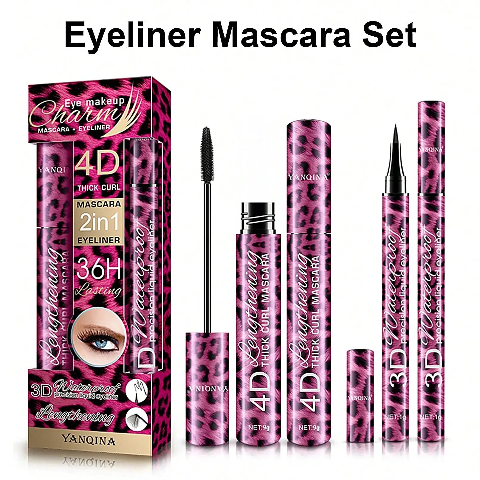 3-in-1 Eye Makeup Set - Waterproof Mascara Eyeliner Eyebrow Pencil Kit