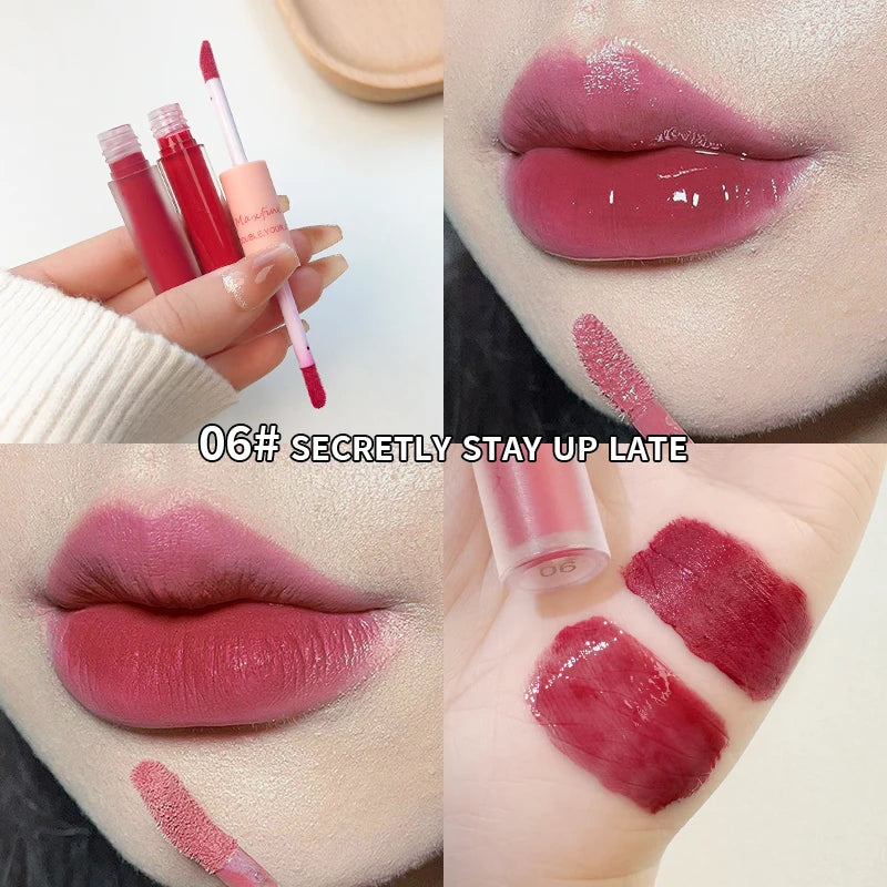 2-in-1 Dual Ended Lip Gloss - Glossy & Matte Long Lasting Moisturizing Lipstick