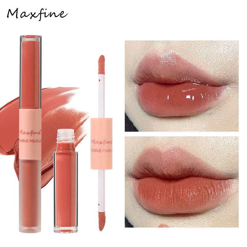 2-in-1 Dual Ended Lip Gloss - Glossy & Matte Long Lasting Moisturizing Lipstick