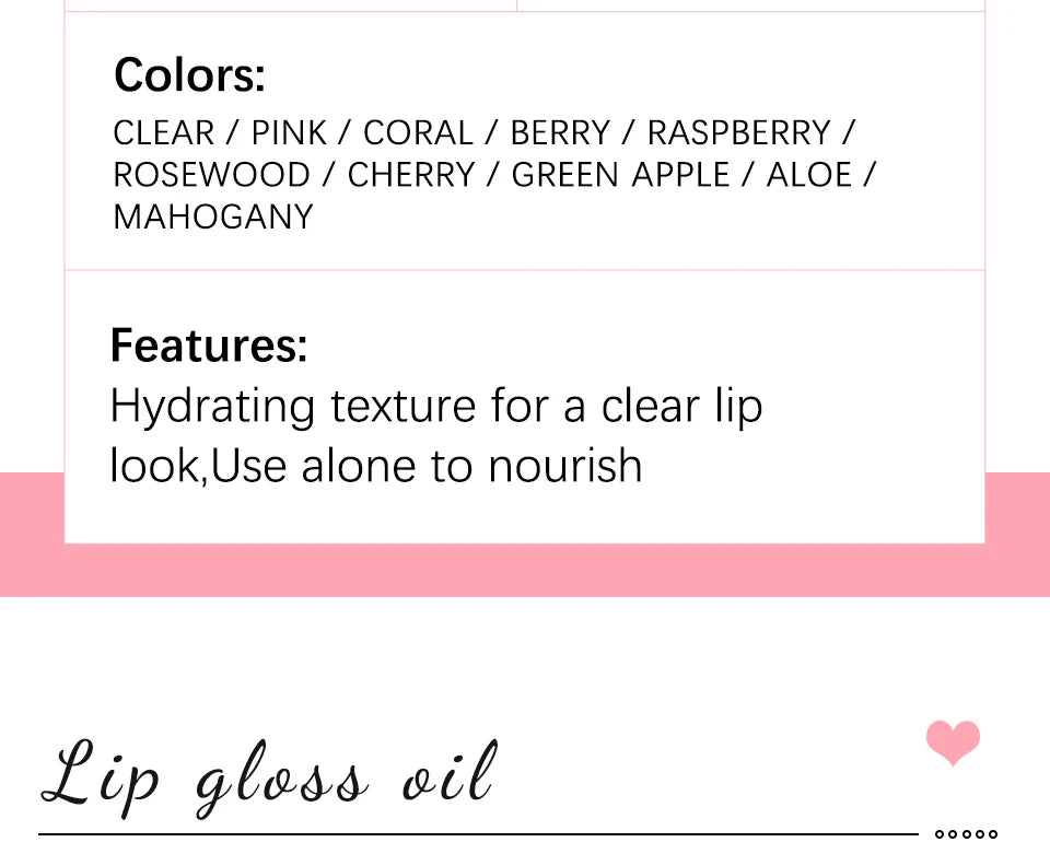 Hydrating Lip Oil - 7 Shades Plumping Glossy Lip Treatment with Cherry Oil