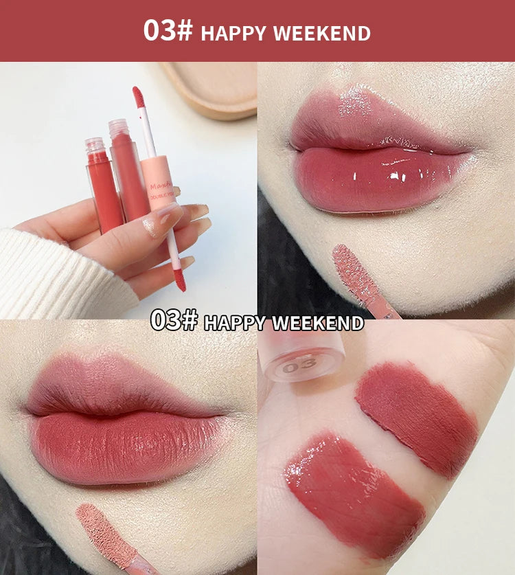 2-in-1 Dual Ended Lip Gloss - Glossy & Matte Long Lasting Moisturizing Lipstick