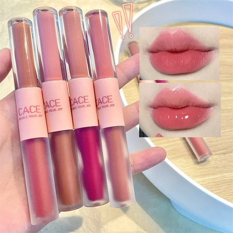 2-in-1 Dual Ended Lip Gloss - Glossy & Matte Long Lasting Moisturizing Lipstick