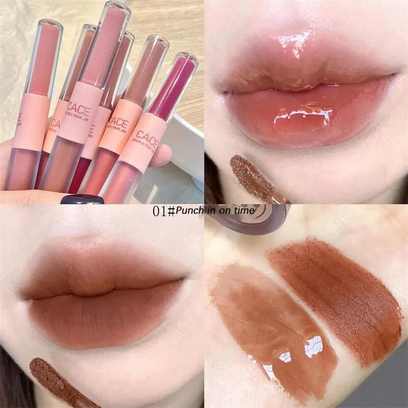 2-in-1 Dual Ended Lip Gloss - Glossy & Matte Long Lasting Moisturizing Lipstick
