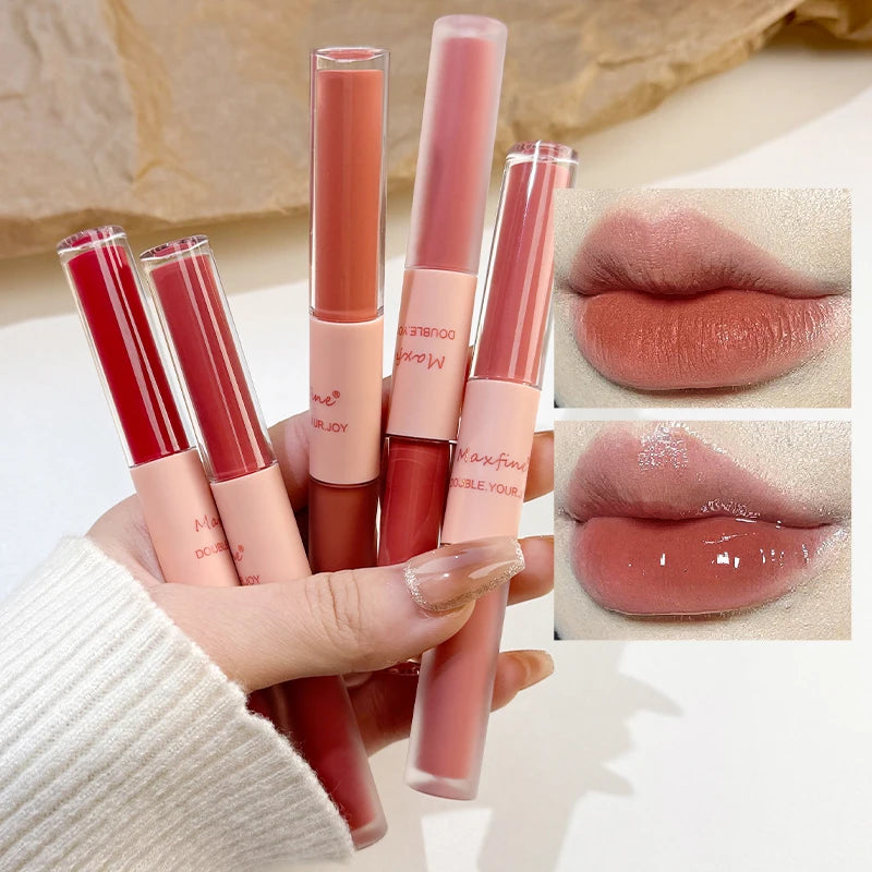 2-in-1 Dual Ended Lip Gloss - Glossy & Matte Long Lasting Moisturizing Lipstick