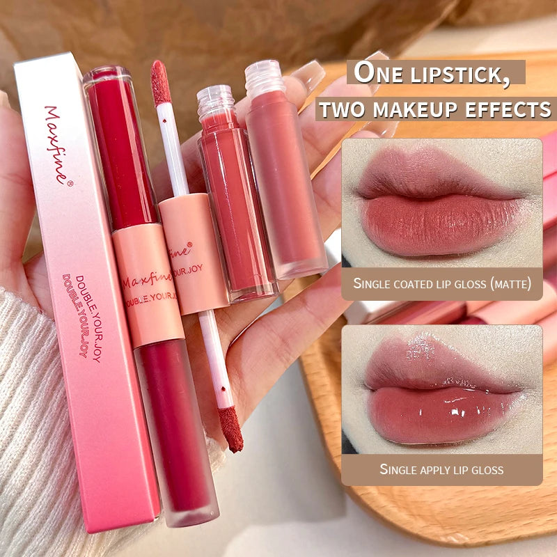 2-in-1 Dual Ended Lip Gloss - Glossy & Matte Long Lasting Moisturizing Lipstick