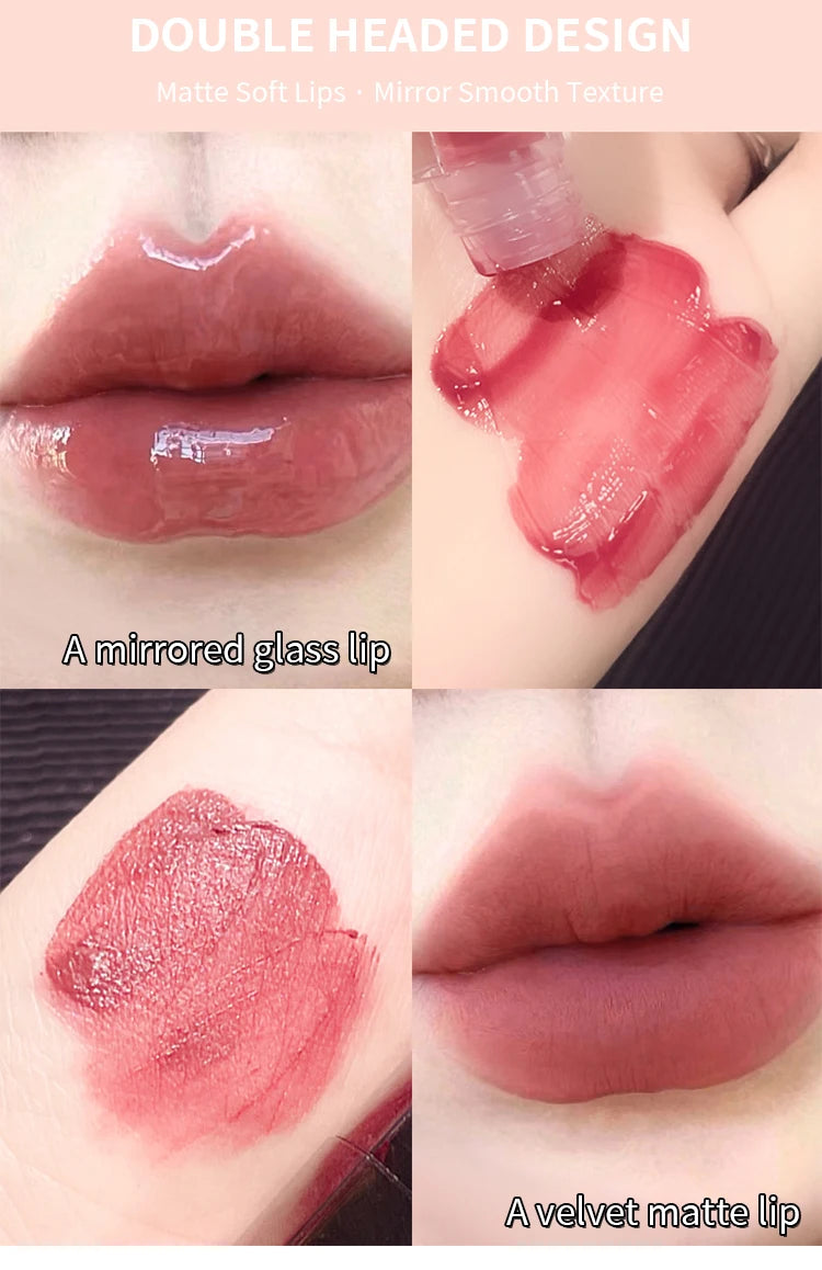 2-in-1 Dual Ended Lip Gloss - Glossy & Matte Long Lasting Moisturizing Lipstick