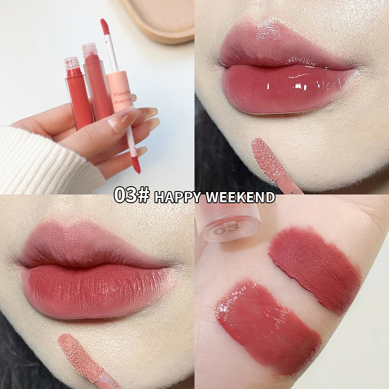 2-in-1 Dual Ended Lip Gloss - Glossy & Matte Long Lasting Moisturizing Lipstick