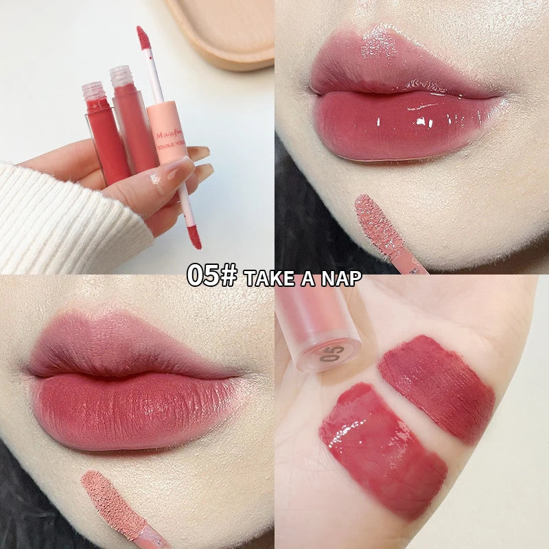 2-in-1 Dual Ended Lip Gloss - Glossy & Matte Long Lasting Moisturizing Lipstick