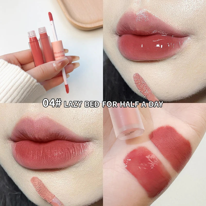 2-in-1 Dual Ended Lip Gloss - Glossy & Matte Long Lasting Moisturizing Lipstick