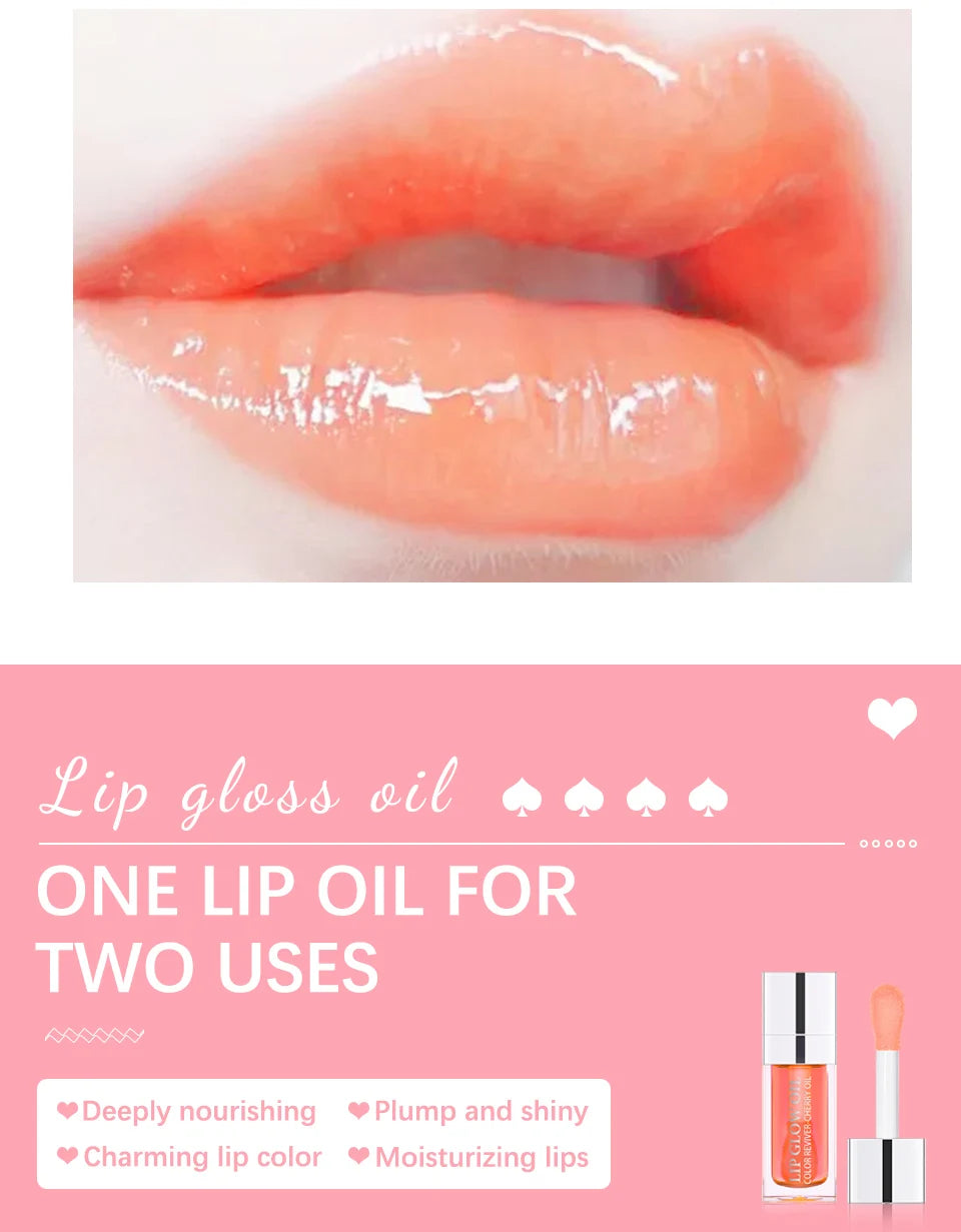 Hydrating Lip Oil - 7 Shades Plumping Glossy Lip Treatment with Cherry Oil