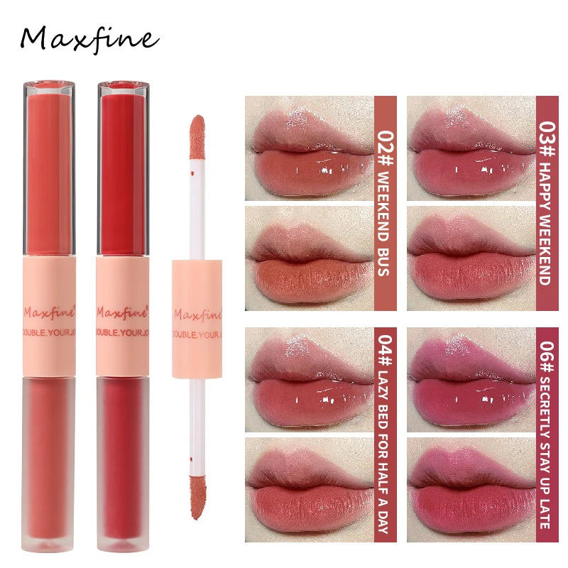 2-in-1 Dual Ended Lip Gloss - Glossy & Matte Long Lasting Moisturizing Lipstick