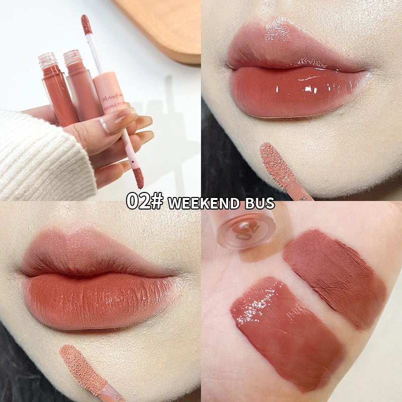 2-in-1 Dual Ended Lip Gloss - Glossy & Matte Long Lasting Moisturizing Lipstick