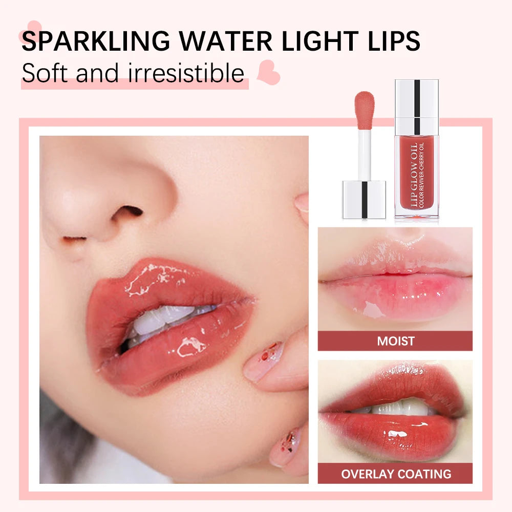 Hydrating Lip Oil - 7 Shades Plumping Glossy Lip Treatment with Cherry Oil
