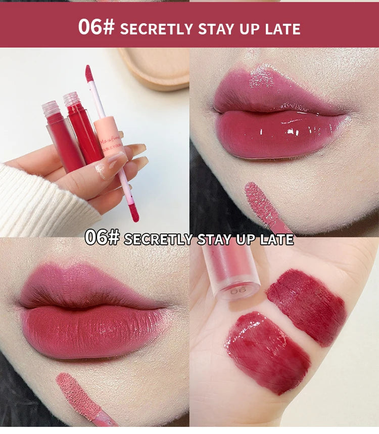 2-in-1 Dual Ended Lip Gloss - Glossy & Matte Long Lasting Moisturizing Lipstick