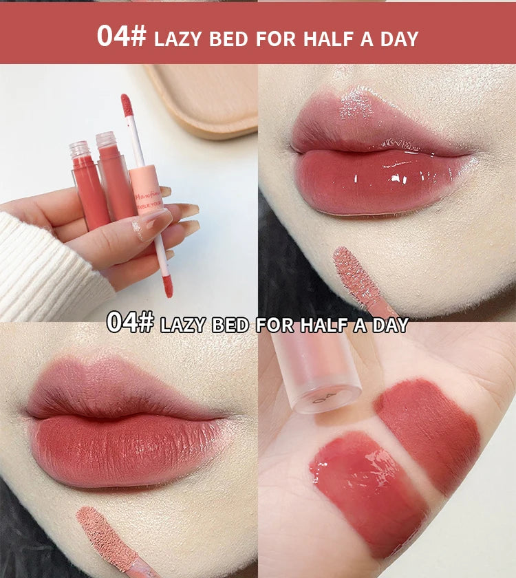 2-in-1 Dual Ended Lip Gloss - Glossy & Matte Long Lasting Moisturizing Lipstick