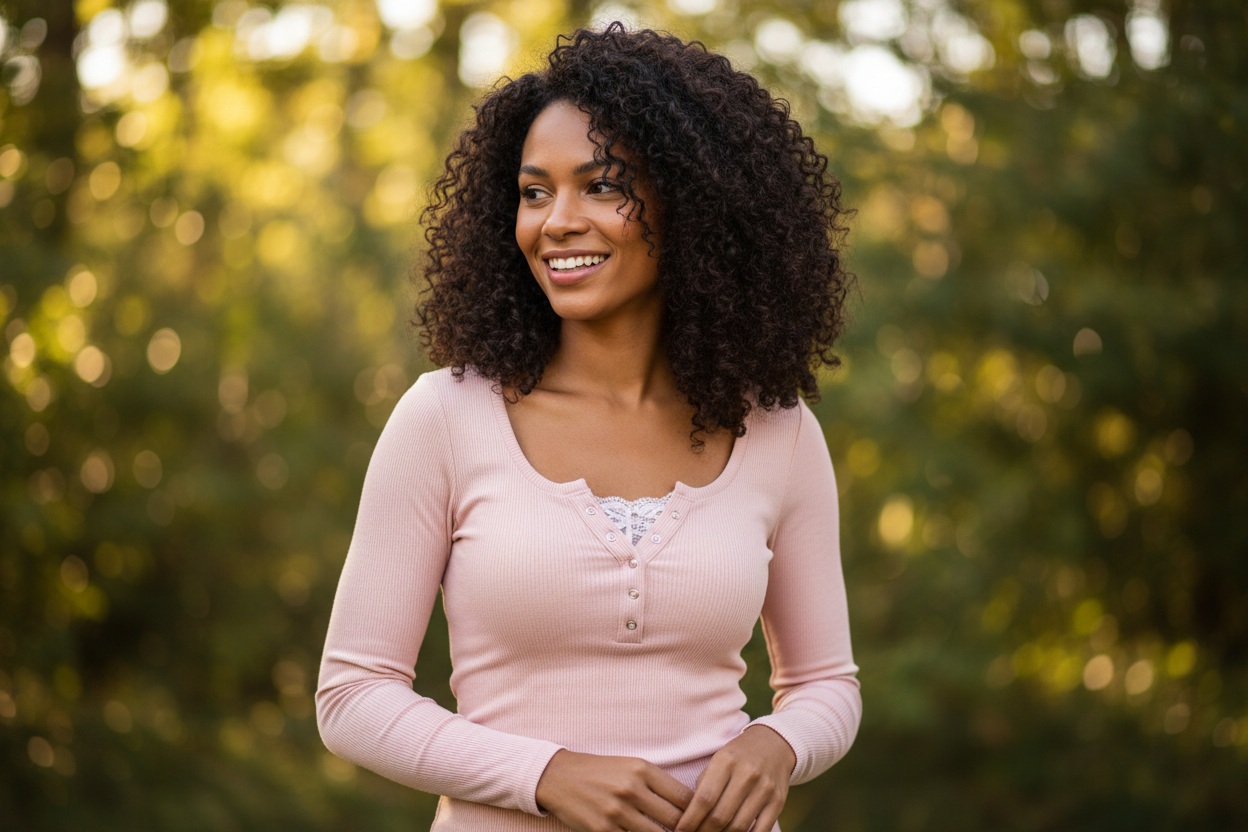 Natural lifestyle photo with ribbed top